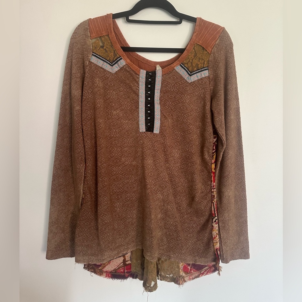BKE Boho Patchwork‎ Long Sleeve Top – Size S